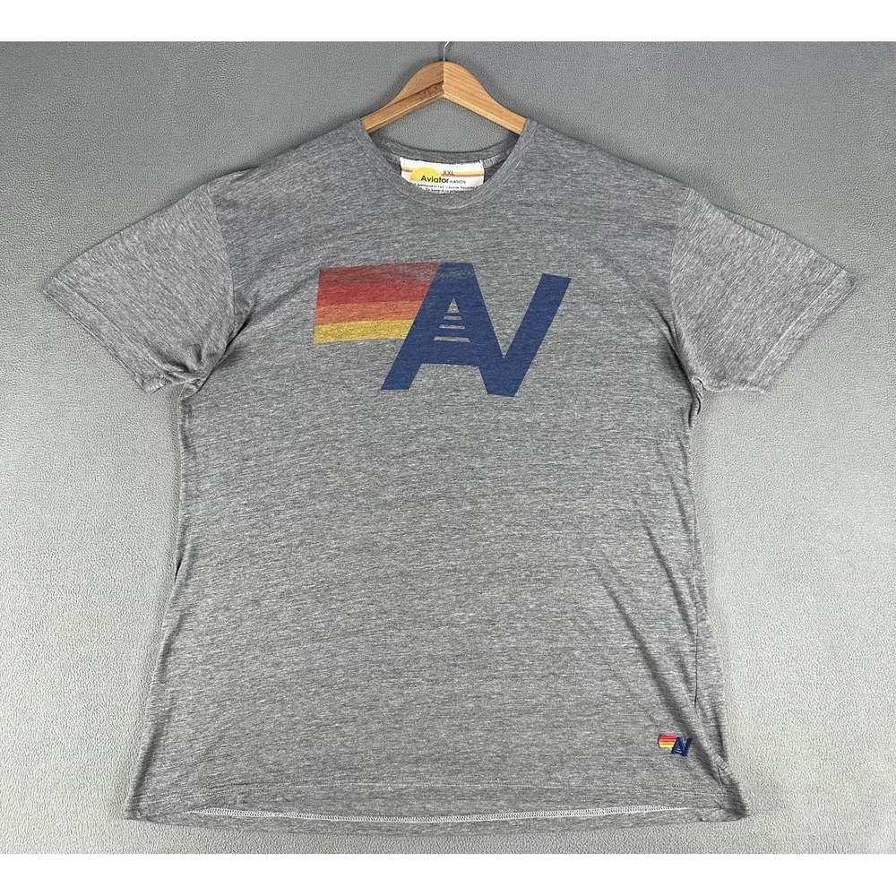 Aviator Nation Shirt 2XL Grey Jersey Cotton Distressed Minimalist Surf Beach - Picture 3 of 7